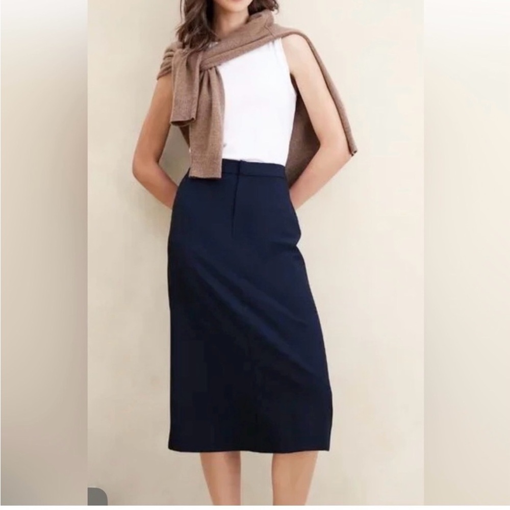 NEW Banana Republic Sculpted Midi  Pencil Skirt Navy Blue SIZE 4